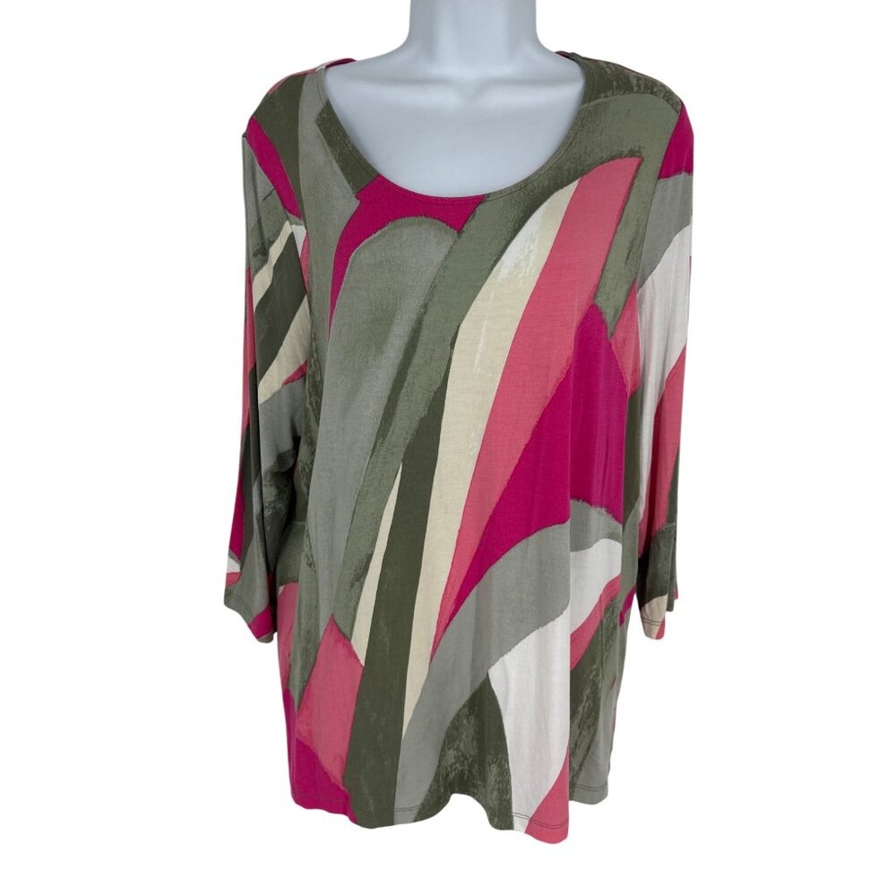 Chicos Womens Abstract Print Multicolor Scoop Neck 3/4 Sleeve Top Size 2 US L